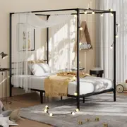 Oikiture Metal Canopy Bed Frame Single Size Beds Platform