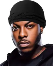 BEACE Silk Satin Lined Pre-Tied Turban Durag Head Wrap for Men X-Large, Black