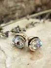 Large Astral Clear White Sparkling Crystal Stud Earrings In Brass