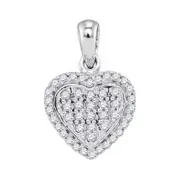 14k White Gold Round Diamond Heart Cluster Pendant 1/4 Cttw