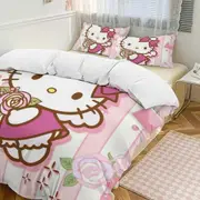 v26 Hello Kitty 3-Piece Twin Bed Set - Includes 1 Single Comforter And 2 Pillowcases Bedding - Fade Resistant Microfiber - Hello Kitty io26