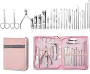 Portable Professional Stainless Steel Nail Clippers Manicure Cutter Scissor Cuticle Nipper Nail Art Tools Home Travel Case Kit,26Pcs,2