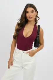 Red Halter Bodysuit Supersoft - Size 16XL, Women's Bodysuit