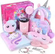 Unicorns Gifts for Girls 4 5 6 7 8 9 10+ Years Old with Unicorns Handbag Purse/Diary with Lock/Headband/Eye Mask/Water Bottle, Kids Unicorn Toy Soft Plush Toys Set for Birthday Gifts Christmas