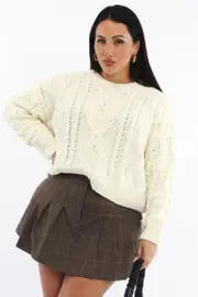 White Cable Knit Jumper Chenille Yarn