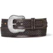 Justin Western Mens Belt Leather Made in USA Embossed Weave Brown C14048