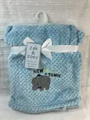 Zak & Zoey Baby Infant Plush Waffle Blue Blanket Elephant New in Town Security