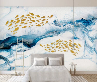 3D Blue Texture Fish 35526NA Wallpaper Wall Murals Removable Wallpaper Fay