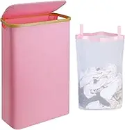 Pink Hamper Pink Laundry Basket - 60L Slim Laundry Hamper with Lid, Cute Hamper Girls Laundry Basket for Bedroom, Slim Girls Laundry Hamper with Bamboo Handle, Ideal for Valentine's Day Gift