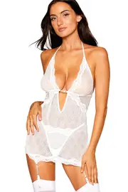Dreamgirl Demure Dreams 2 Piece Chemise Set with G-String & Attached Garters
