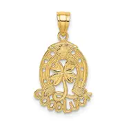 14K Yellow Gold Good Luck Horseshoe And Clover Charm