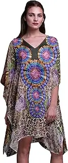 [Phagun] Blue Butterflies & Leopard Animal Skin Ladies Kaftan Holiday Loungewear Midi Dress Beach Coverup