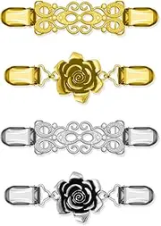 [TEAONE] Dress Shawl Brooches, 4 PCS Shawl Collar Clips for Women Wearing (Golden, Silver)