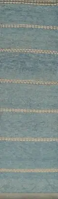 Light Blue Striped Moroccan Modern Runner Rug 3x16 Wool Hand-knotted Hallway Rug