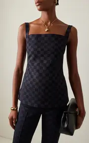 [High Sport] Exclusive Asher Checked Cotton-Blend Knit Apron Top