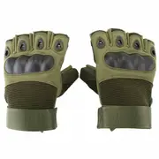 Military Tactical Leather Gloves Motorcycle Outdoor Army Combat Fingerless Sport - Army Green
