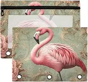 Retro Victorian-Style Flamingo Flat Design Pouches with Clear Window Large Zippered Large and Sturdy 3 Rings Binder folders for Classroom School Office Supplies