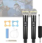Wireless Microphones for Karaoke,One-to-Two Handheld Microphone,with Mini Receiver,Uhf Dual Cordless Dynamic Mic,10-50m Range,Rechargeable Lithium Battery,for Party,Dj,Wedding