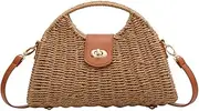 [Caistre] Straw Tote Bag for Women Mini Crossbody Bag Chic Tote Purses Retro Satchel Bag Handmade Shoulder Bag Beach Straw Bag Handbag