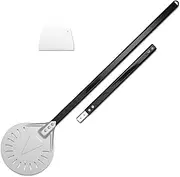 Lymn Turning Pizza Peel – 23cm Round Perforated Metal, Detachable Long Black Handle – 3 Length Options 41cm, 81cm, 122cm, Professional Quality, Perfect for Brick Oven, with Bonus Dough Scraper