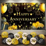 Happy Anniversary Banner Black Gold Happy Anniversary Decorations for Men Wom...