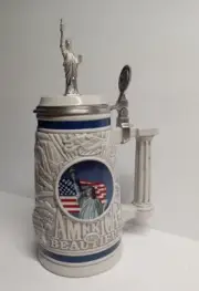 Avon ‘America The Beautiful’ Beer Stein Statue of Liberty American Flag 1998