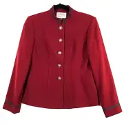 Kasper ASL Blazer Womens 6P Petite Maroon Red Black Trim Formal Military Style