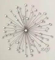 Modern Design Sunburst Metal Glass Bead Wall Sculpture Contemporary Home Decor