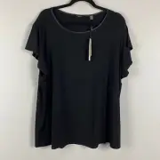 Tahari Flutter Cap Sleeve T Shirt Size 3X Black Stretch