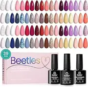 beetles Gel Polish Gel Polish Nail Set 39 Pcs Lingering Grace Collection, 36 Colors Pink Red Purple Girly Elegant Sparkle Glitter Uv Gel, Spring Morandi Diy Manicure Kit with Base Top Coat