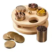 wooden stainless steel masala box 5 jars container (9 inch Dia, Gold)