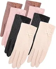 [SAFIGLE] 4pairs Lace Sun Gloves for Women Mittens Breathable Outdoor Gloves Black Beige Coffee Light for Hiking Riding and Fishing