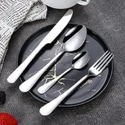 VEHGAL 16 Pcs Silver Stainless Steel Cutlery Set of 4 Teaspoons,4 Dinner Spoons and 4 Forks, Flatware Utensils Set for Dining Table, Kitchen, Home, Restaurant