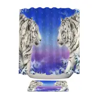 Wild Animal Art White Tigers at Winter Night Shower Curtain