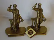 LINCOLN AT GETTYSBURG ANTIQUE PM metal crafters BRONZE METAL BOOKENDS