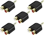 5 Pack 3.5mm to 2RCA Adapter, tunghey Gold Plated 3.5mm Stereo to 2-RCA Male to Female Adapter,Audio Splitter Adapter, Dual RCA Jack Adapter