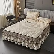 Zhiyuan Two-in-one Ruffle Bedspread Quilted Fitted Sheet All Around Elastic with Detachable Lace Skirt, Champagne