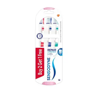 【SENSODYNE 舒酸定】抗敏護齦軟毛/抗敏修復超軟毛牙刷 3入(顏色隨機)