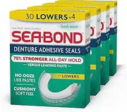 Sea-Bond Secure Denture Adhesive Seals, Fresh Mint Lowers, Zinc-Free, All-Day-Hold, Mess-Free, 30 Count (Pack of 4)