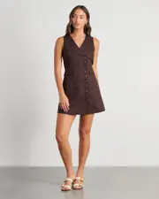 [Jag] Jag Women's Kayla Asym Linen Vest Dress In Dark Chocolate Brown Size 6 6 Brown