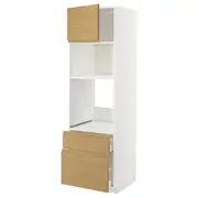 METOD / MAXIMERA high cab f oven/micro w dr/2 drwrs, white/Voxtorp oak effect, 60x60x200 cm
