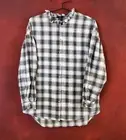 Womens Long Sleeve Plaid Flannel Shirt S Black White Red Button Up Blouse Ruffle