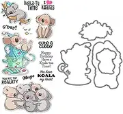 Animals Dies and Stamp Sets for Card Making DIY Scrapbooking Koalas Metal Cutting Die and Transparent Silicone Seal Stamping Stamp for Paper Crafting Handmade Crafts Koala-Ty Time Words Stamps