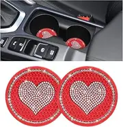 zipelo Heart Bling Car Cup Holder Coaster, 2PCS Universal Crystal Rhinestone Loving Heart Car Coasters, Cute Vehicle Anti-Slip Drink Cup Mat, Auto Interior Accessories Universal for Women Girls