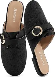 [Ablanczoom] Mules for Women Flat Shoes: Comfortable Slip On Suede Dressy Buckle Closed Toe Backless Womens Mule 2025, Black, 11