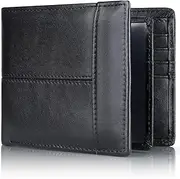 [Swallowmall] Leather Wallet for Men, Bifold Wallets Mens Genuine Leather RFID Blocking Men's Wallet, 172-Black-Zipper, Classic