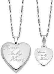 [JewelryWeb] 925 Sterling Silver Rhodium Plated Forever 20mm/12mm Love Heart Locket Pendant Set-Locket Necklace for Women