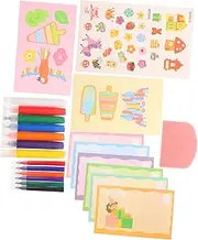 Rainbow Scratch Drawing Paper Fun Kids Coloring Set Art Bookmarks Diy Painting Kit with Watercolor Pens