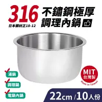 在飛比找博客來優惠-台灣製316不鏽鋼極厚調理內鍋10人份(22cm/3500m
