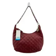The Sak Womens Garbo Quilted Shoulder Bag Red Chain Strap Zipper Pockets S New